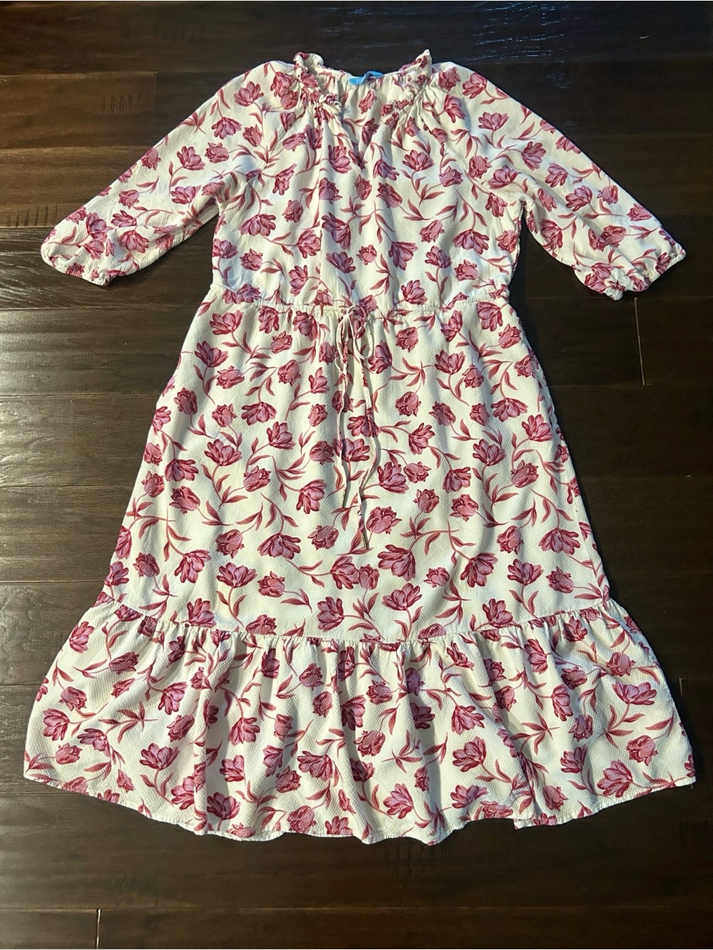 Draper James White Midi Dress with Pink Floral Print
